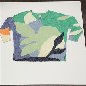 NIC+ZOE Leaf Burst Cotton-Blend Knit Sweater Size L